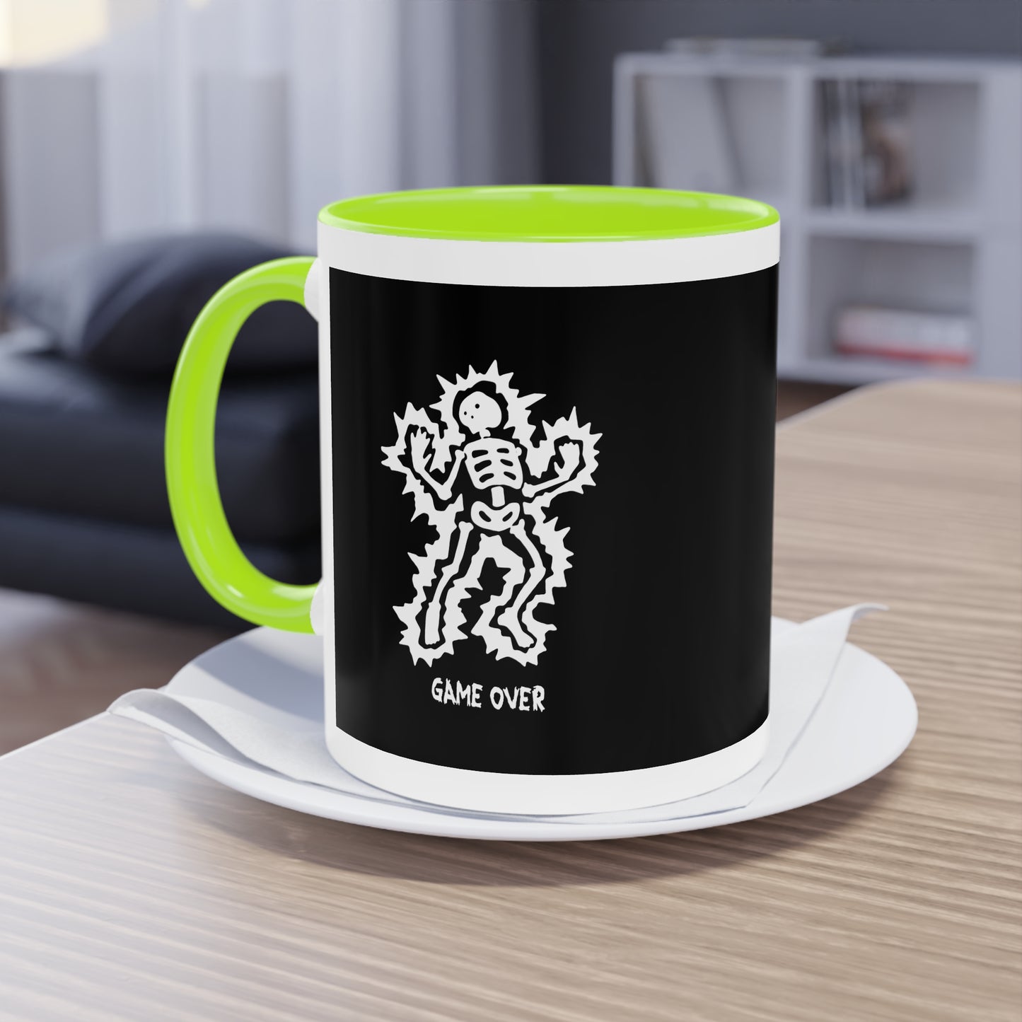 Two Tone Mug - Halloween Skeleton 'Game Over' Design - ALIQUOS