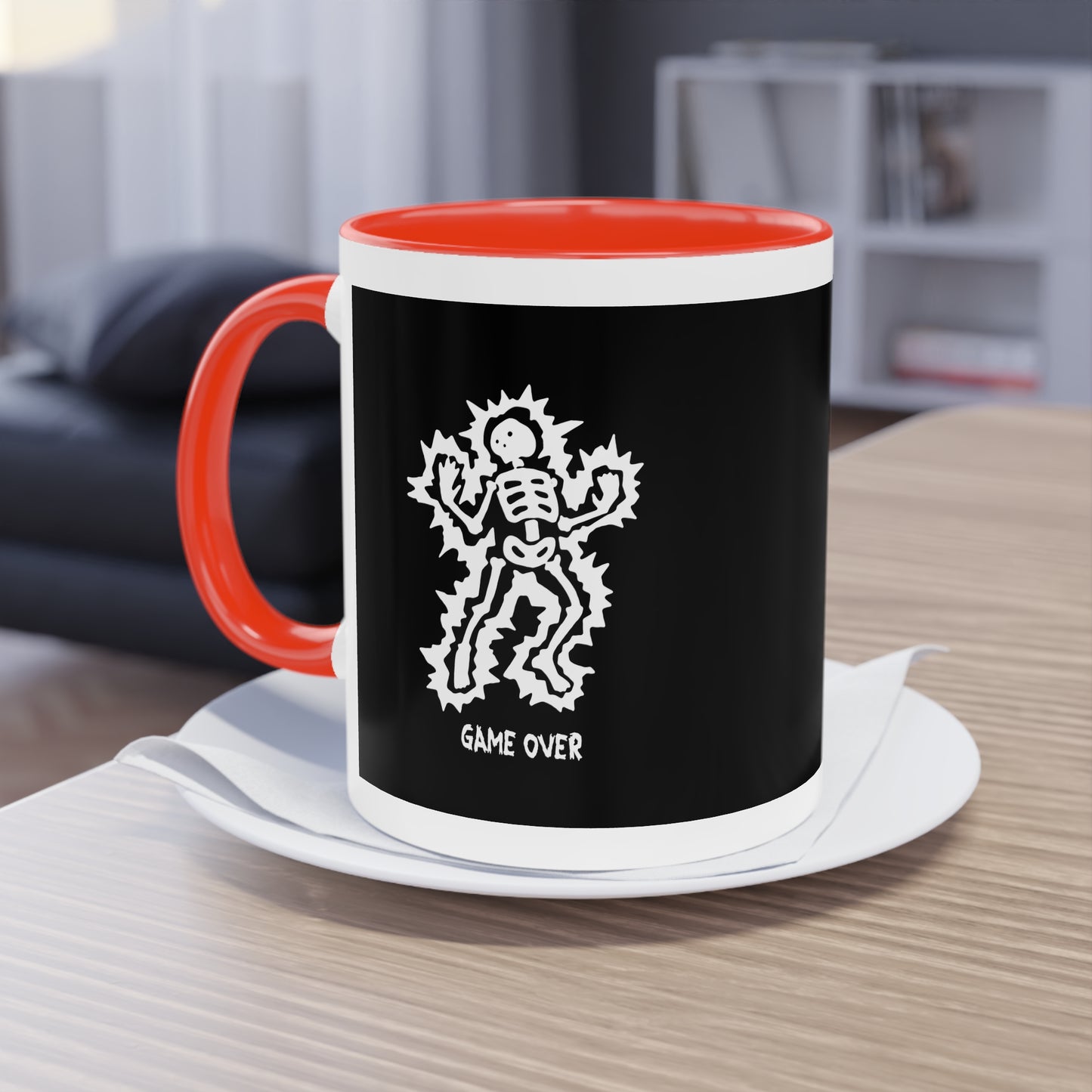 Two Tone Mug - Halloween Skeleton 'Game Over' Design - ALIQUOS