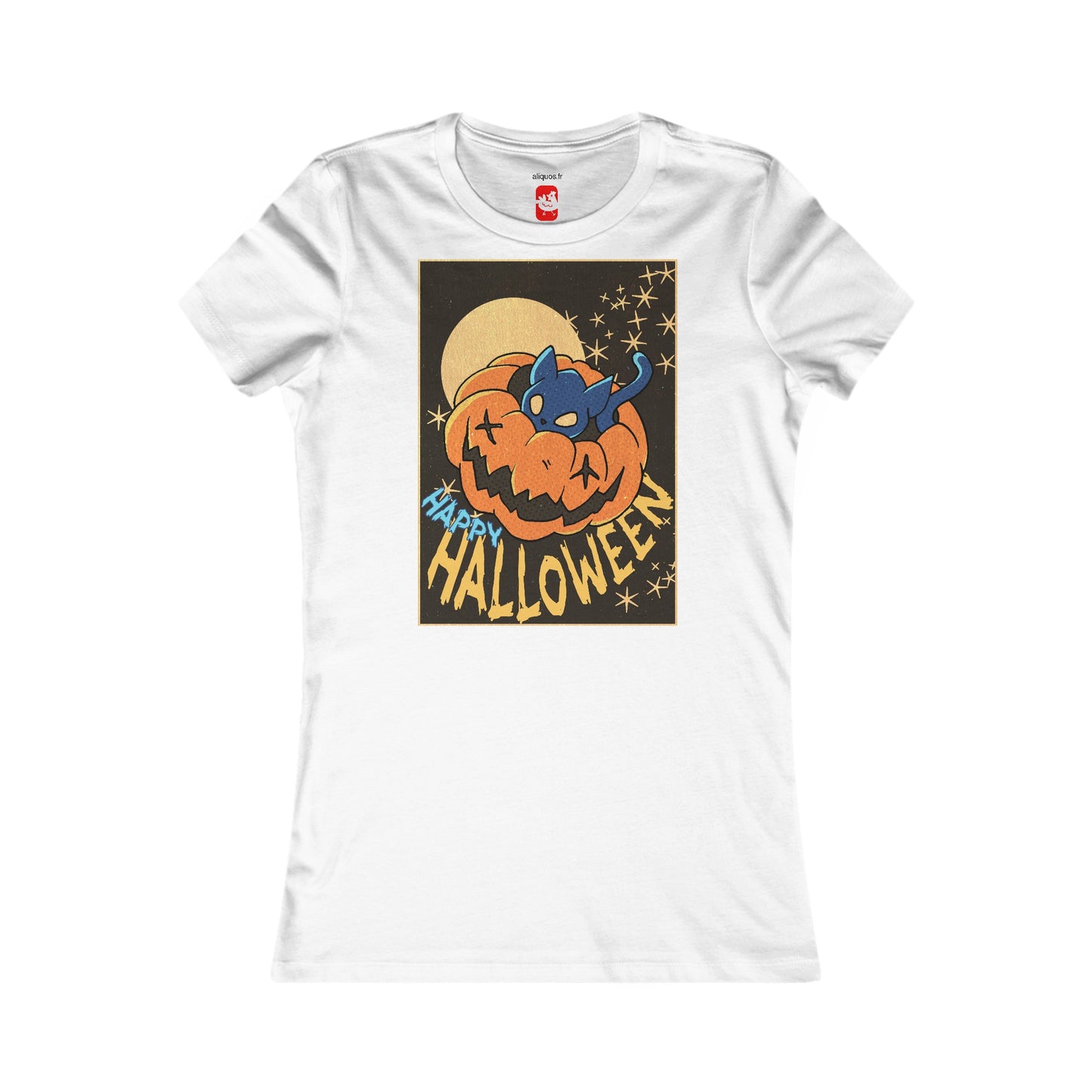Tailliertes T-Shirt für Damen – Design „Kitty Pumpkin“