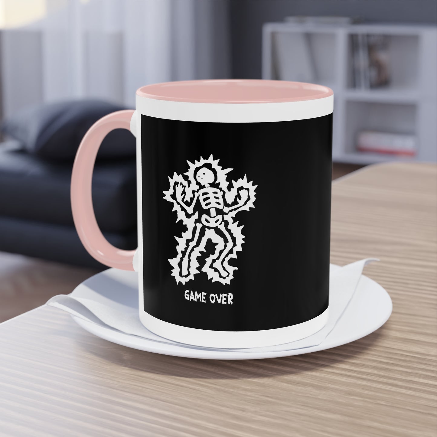 Two Tone Mug - Halloween Skeleton 'Game Over' Design - ALIQUOS