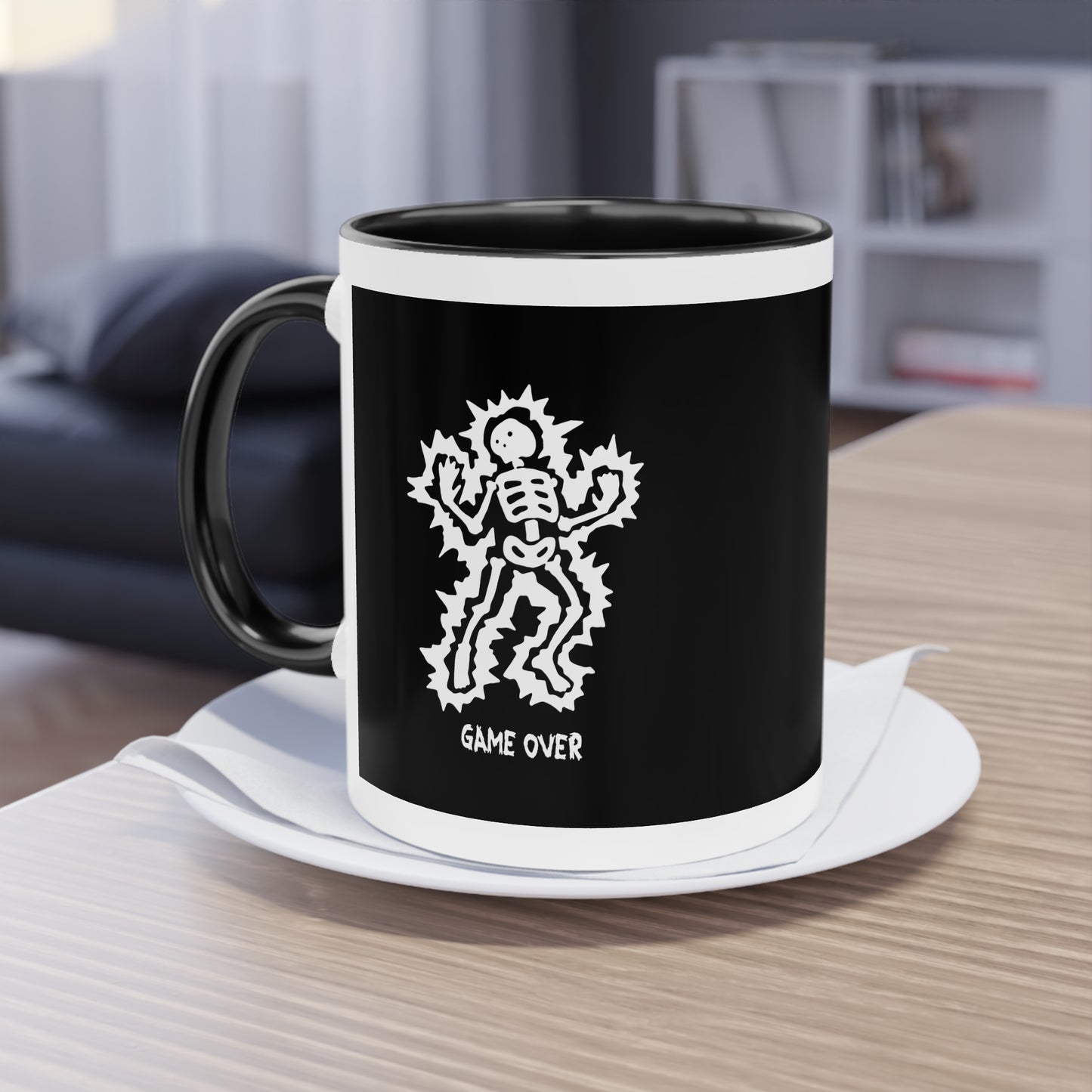Two Tone Mug - Halloween Skeleton 'Game Over' Design - ALIQUOS