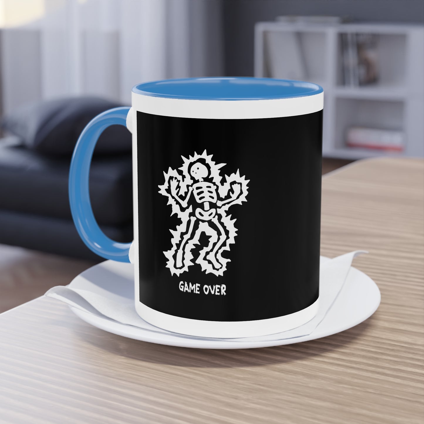 Two Tone Mug - Halloween Skeleton 'Game Over' Design - ALIQUOS