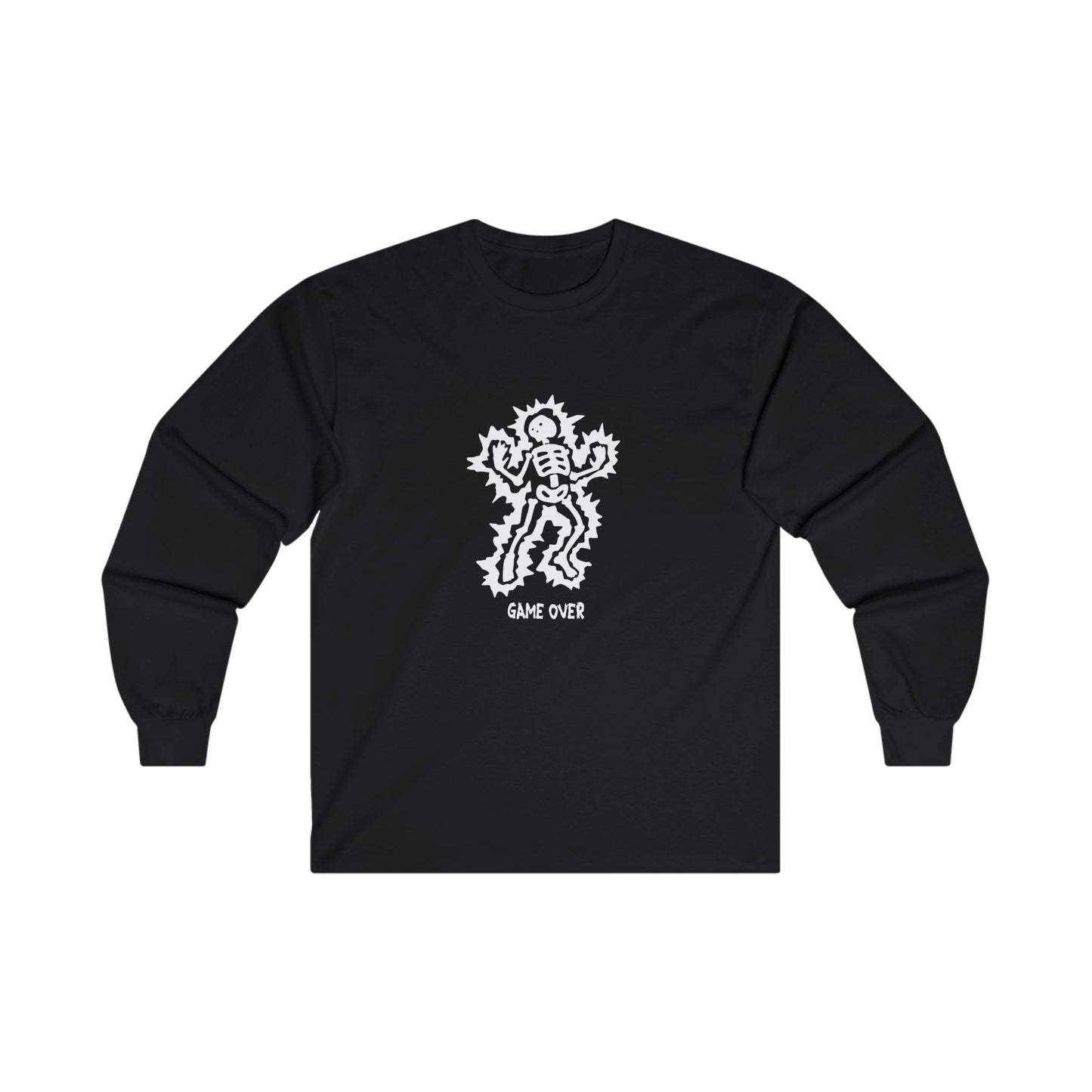 Long Sleeve Tee - Halloween Skeleton 'Game Over' Design - ALIQUOS