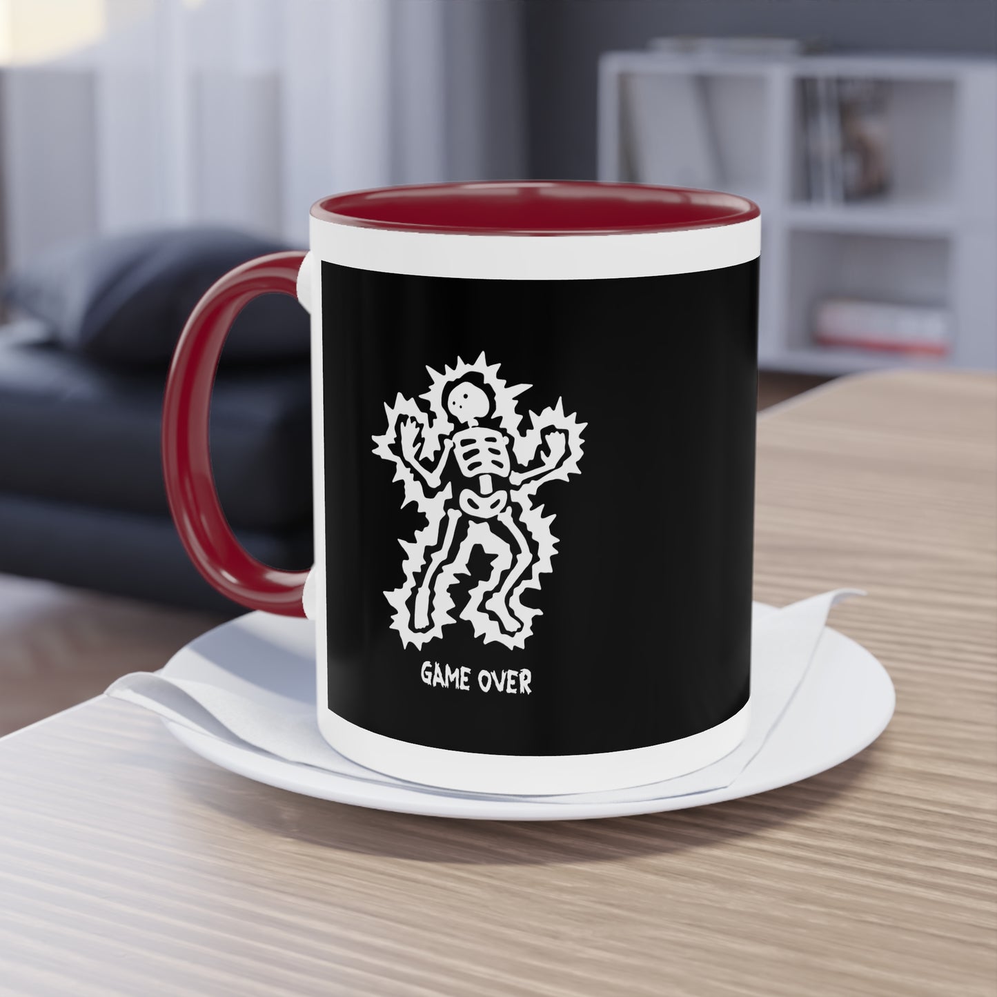 Two Tone Mug - Halloween Skeleton 'Game Over' Design - ALIQUOS