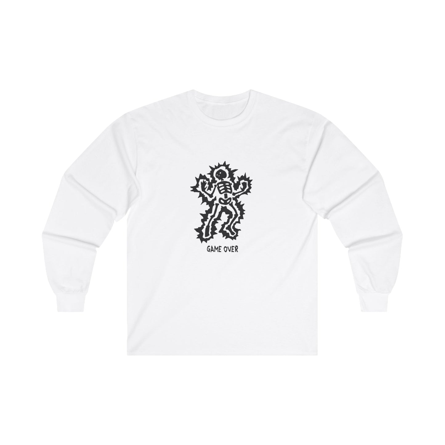 Long Sleeve Tee - Halloween Skeleton 'Game Over' Design - ALIQUOS