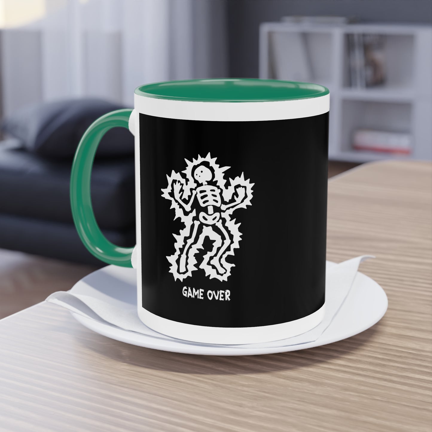 Two Tone Mug - Halloween Skeleton 'Game Over' Design - ALIQUOS