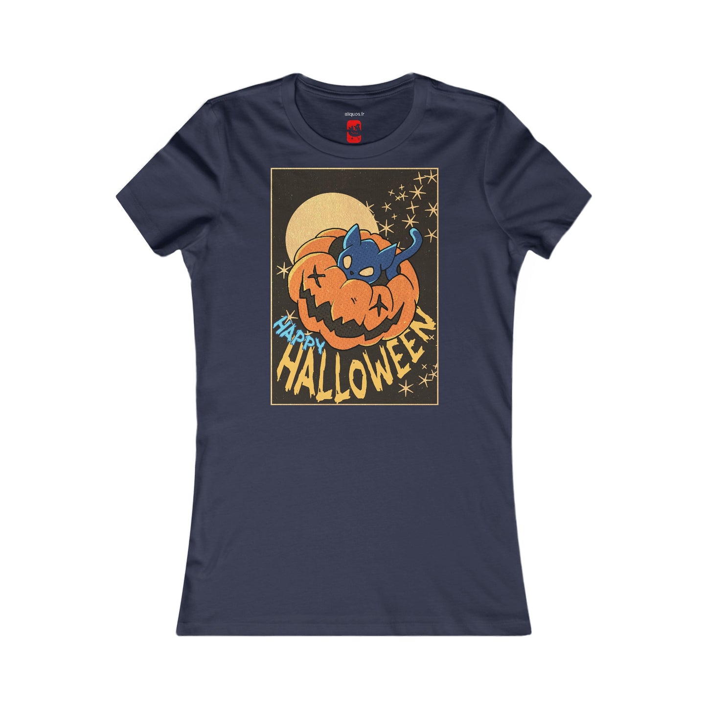 Tailliertes T-Shirt für Damen – Design „Kitty Pumpkin“