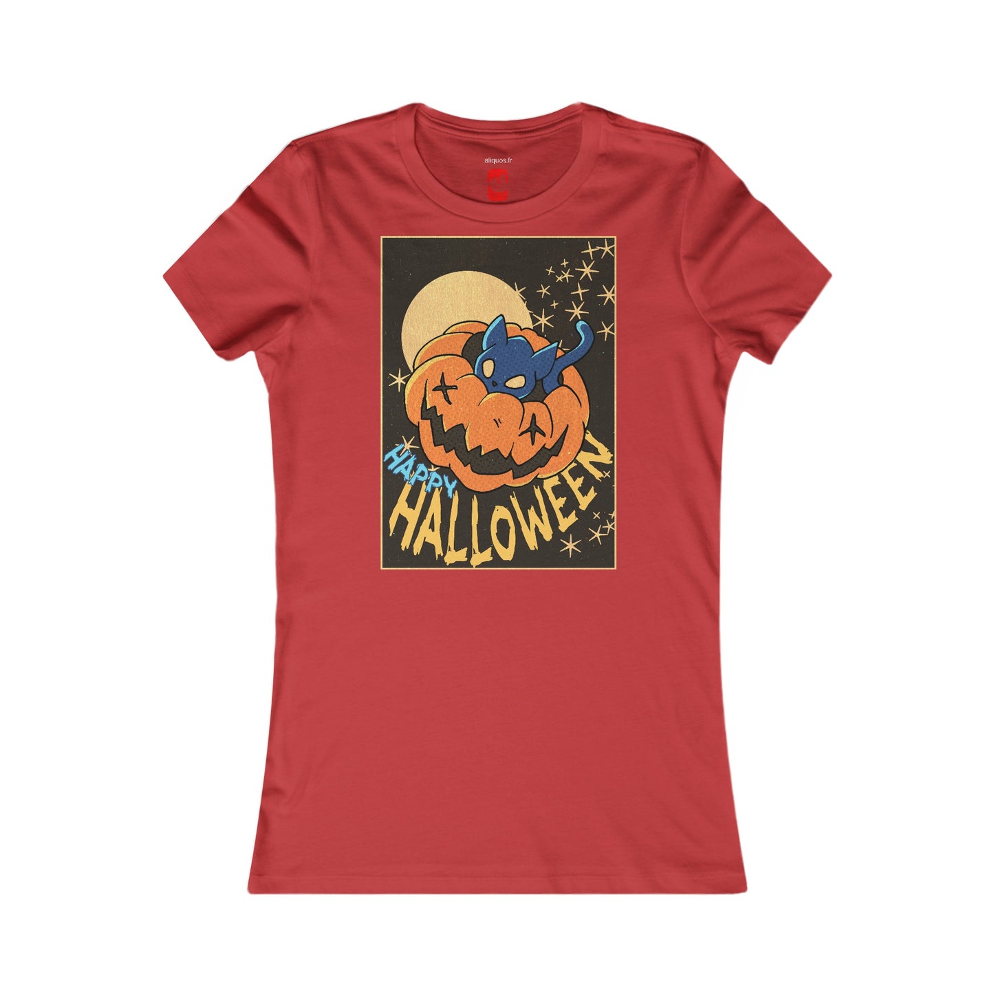 Tailliertes T-Shirt für Damen – Design „Kitty Pumpkin“