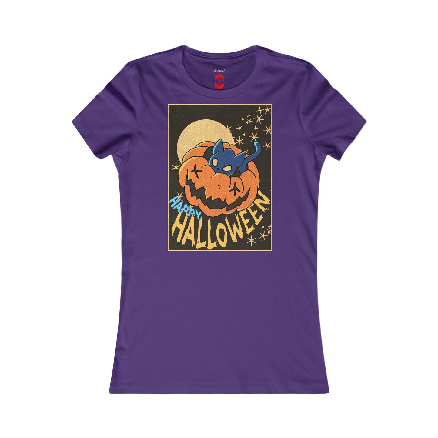 Tailliertes T-Shirt für Damen – Design „Kitty Pumpkin“