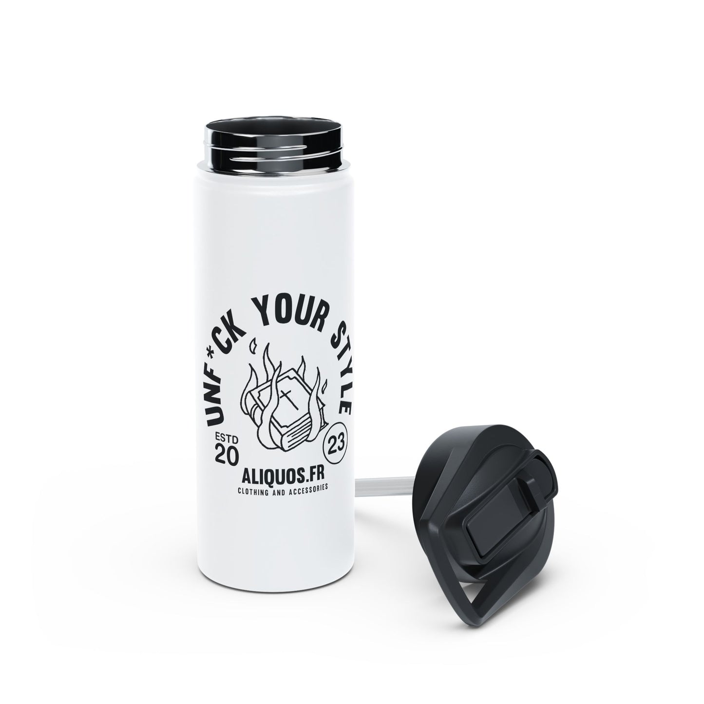 Burning Book Stainless Steel Water Bottle, Standard Lid - ALIQUOS