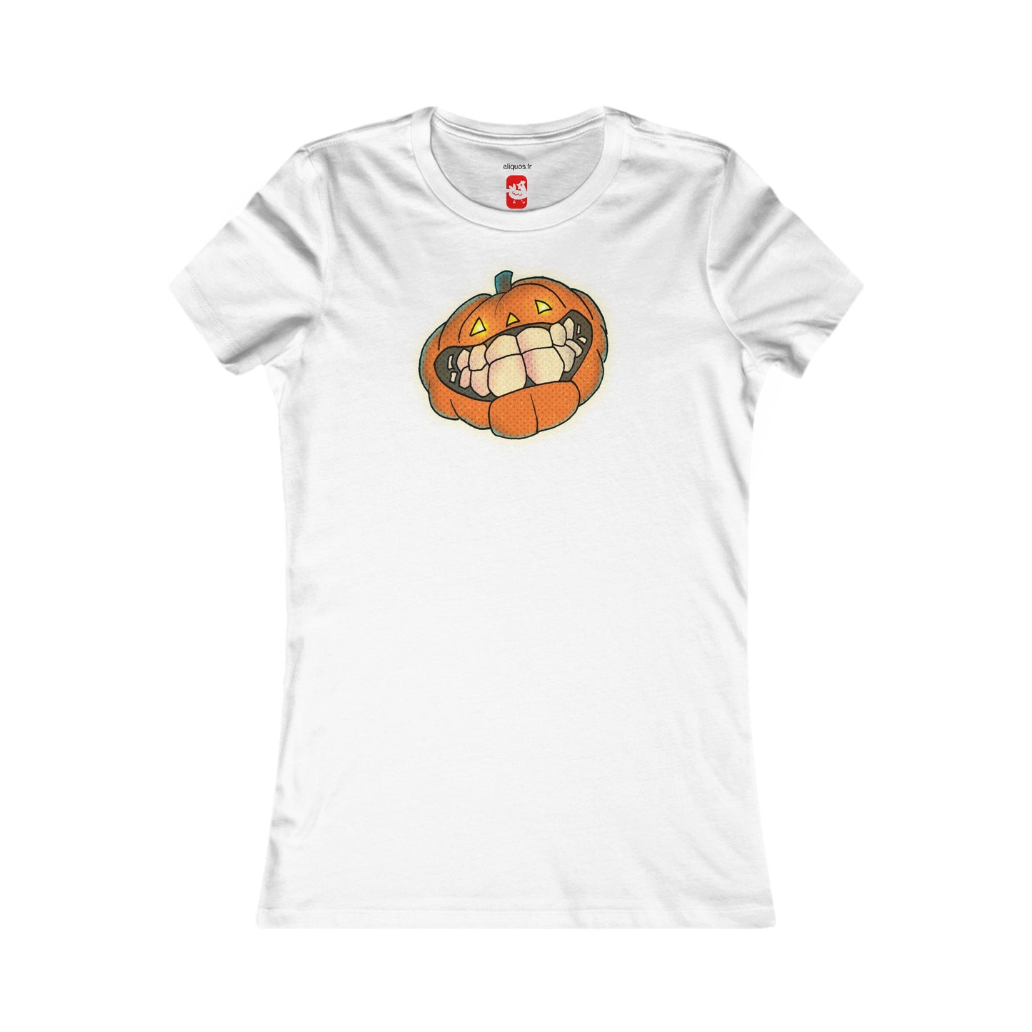 Tailliertes T-Shirt für Damen – Design „Grinsender Kürbis“