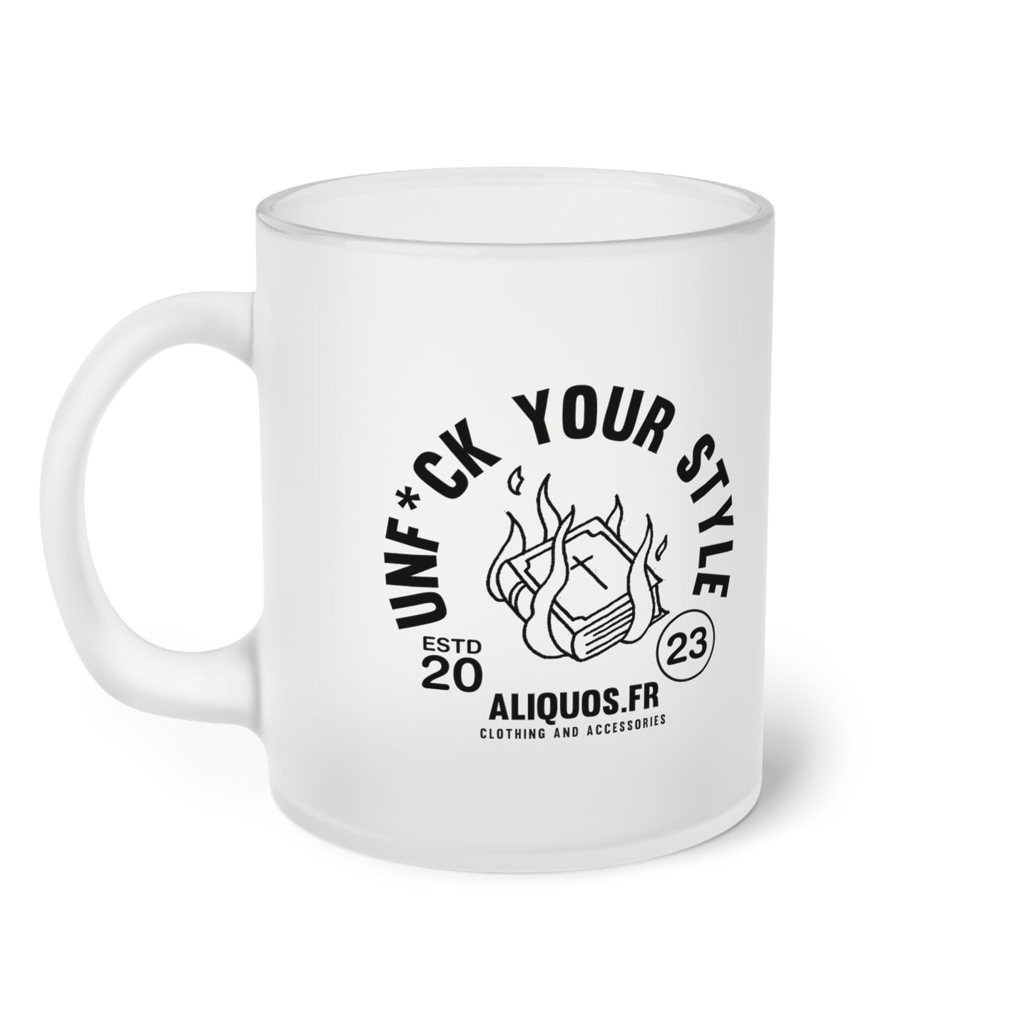Burning Book Frosted Glass Mug - ALIQUOS