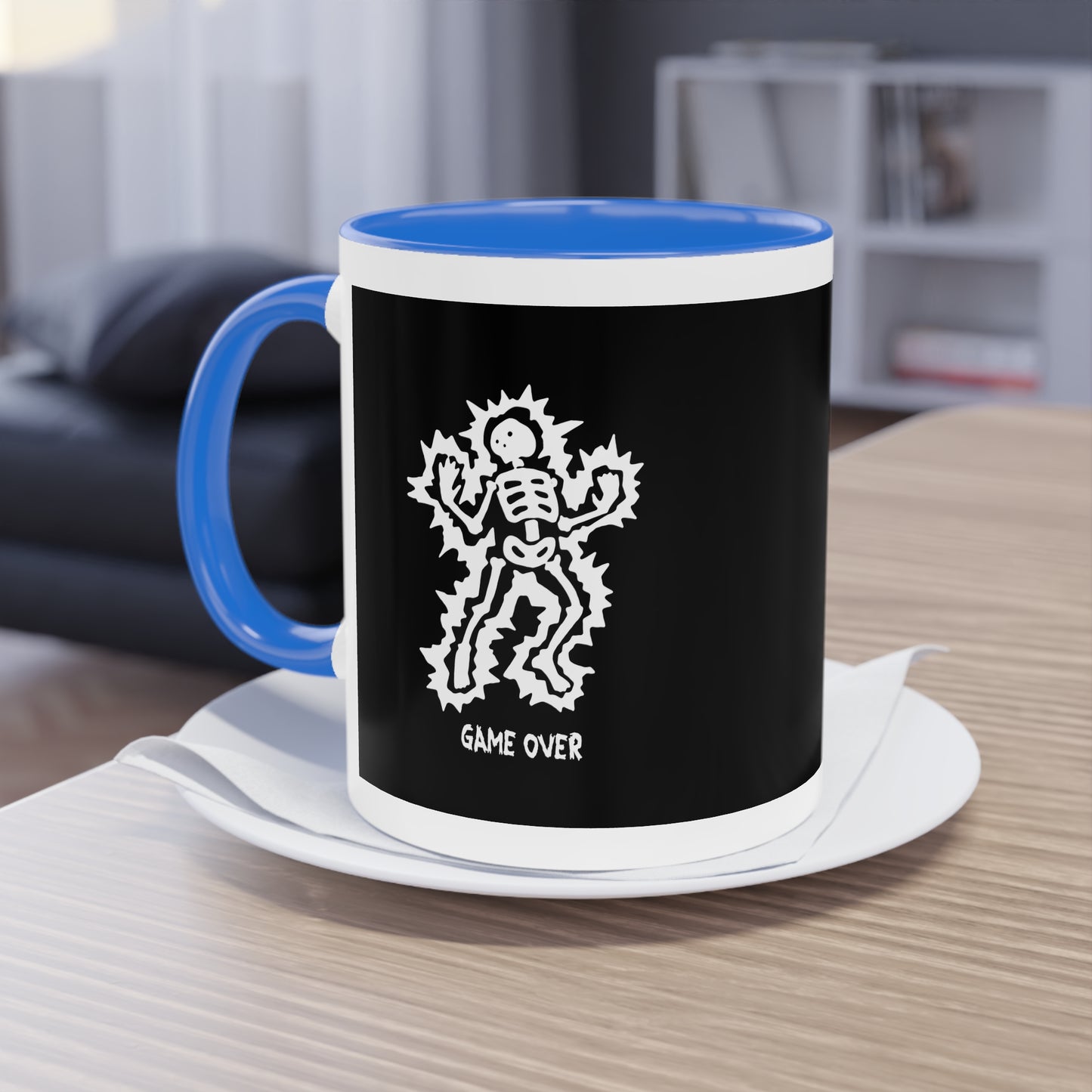 Two Tone Mug - Halloween Skeleton 'Game Over' Design - ALIQUOS
