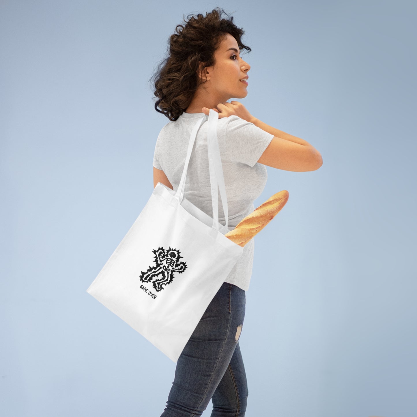 Tote Bag - Halloween Skeleton 'Game Over' Design - ALIQUOS