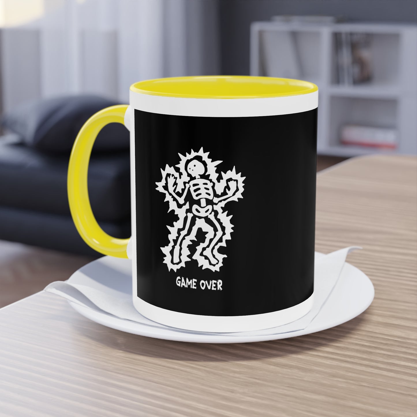 Two Tone Mug - Halloween Skeleton 'Game Over' Design - ALIQUOS