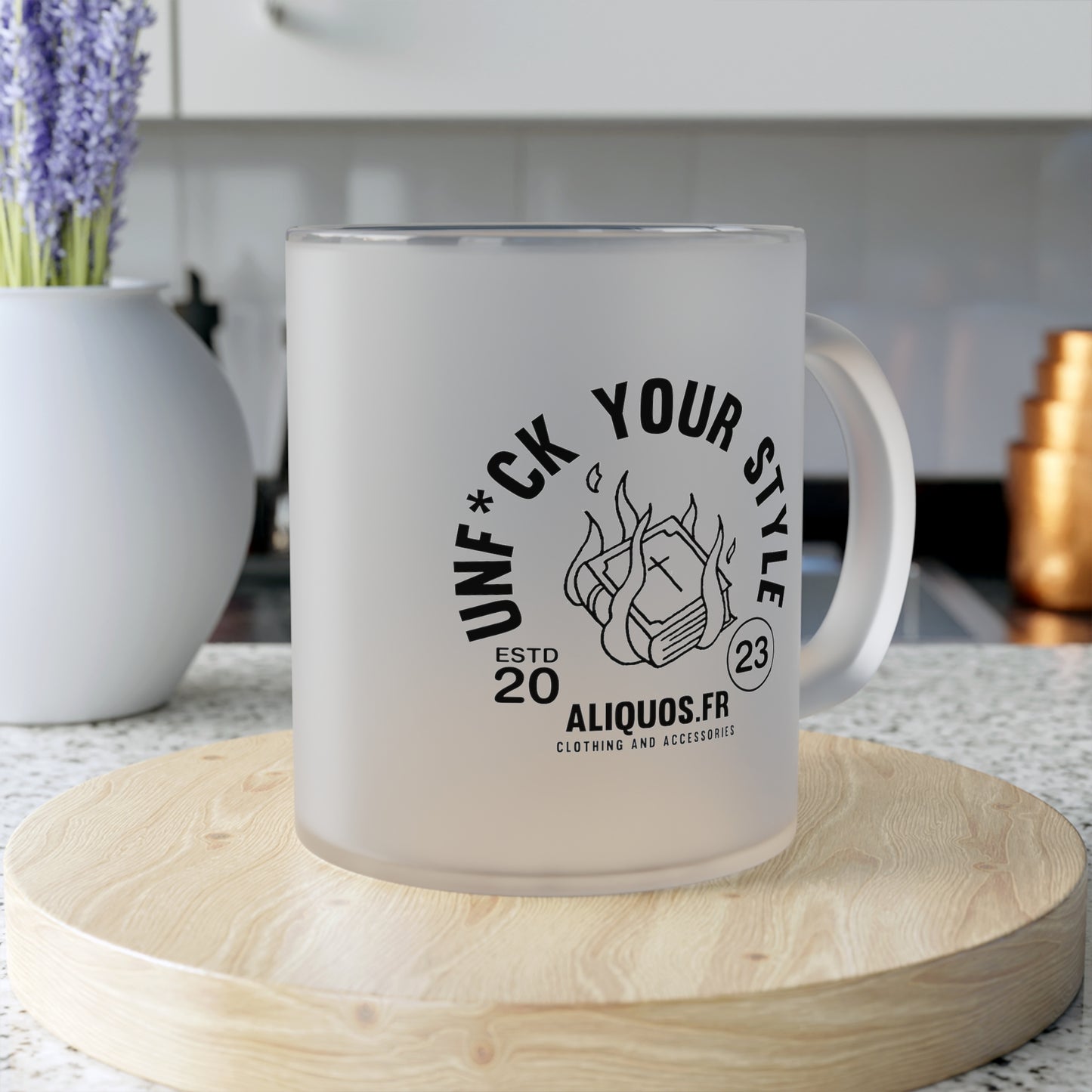Burning Book Frosted Glass Mug - ALIQUOS