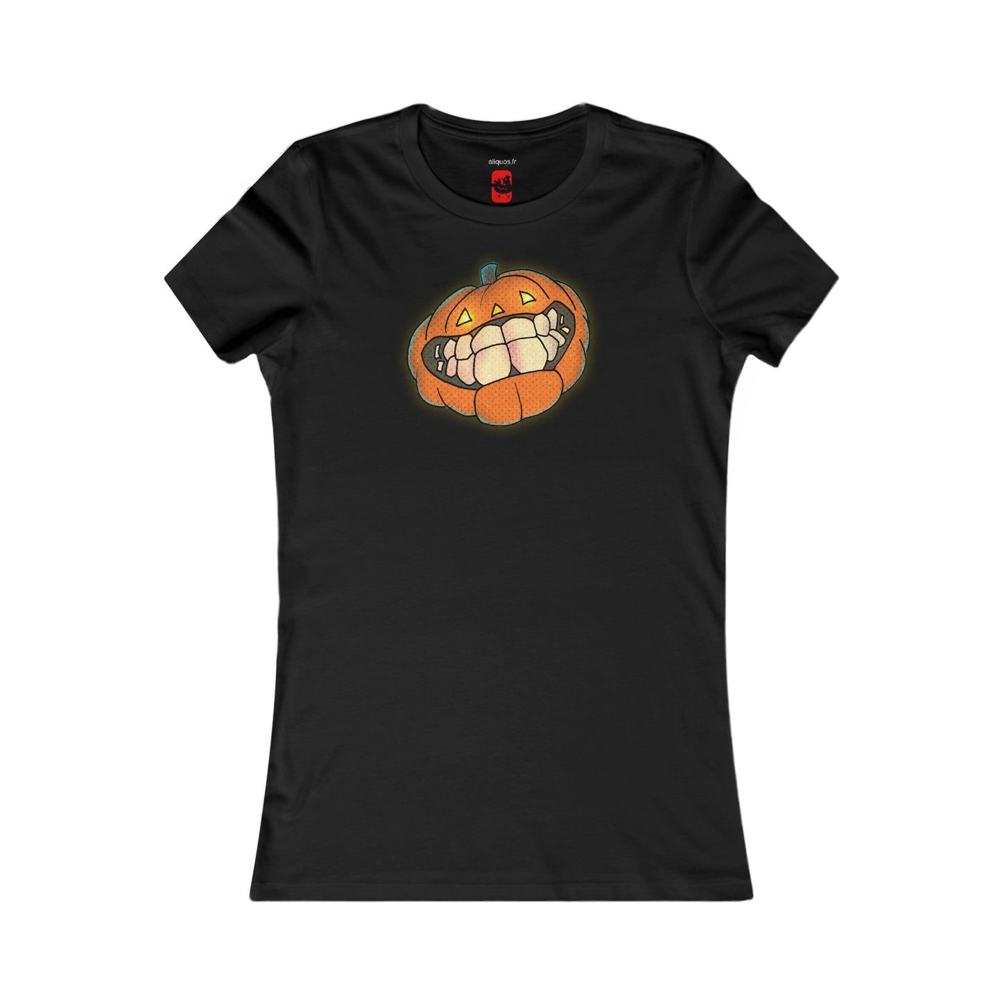 Tailliertes T-Shirt für Damen – Design „Grinsender Kürbis“