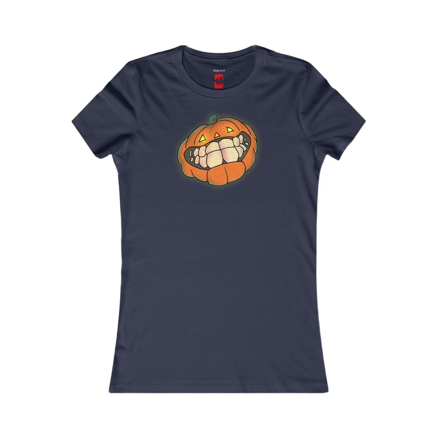 Tailliertes T-Shirt für Damen – Design „Grinsender Kürbis“