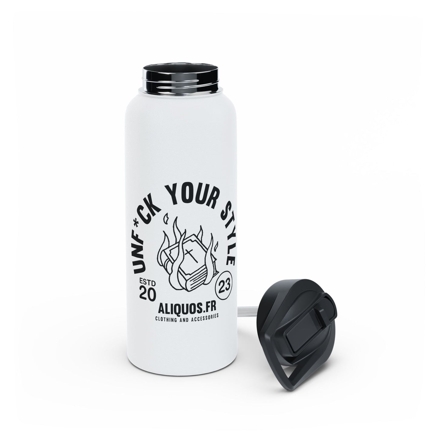 Burning Book Stainless Steel Water Bottle, Standard Lid - ALIQUOS