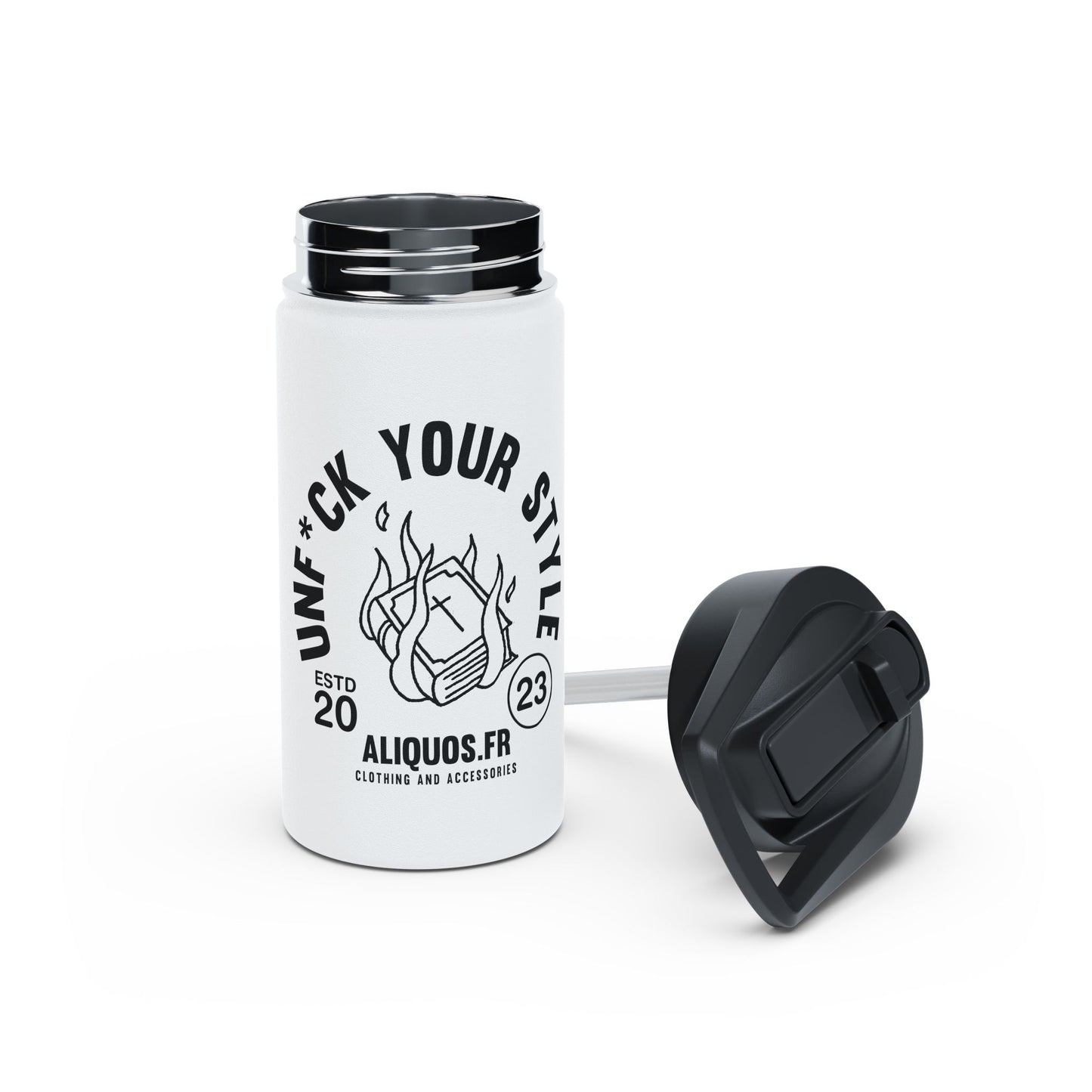 Burning Book Stainless Steel Water Bottle, Standard Lid - ALIQUOS