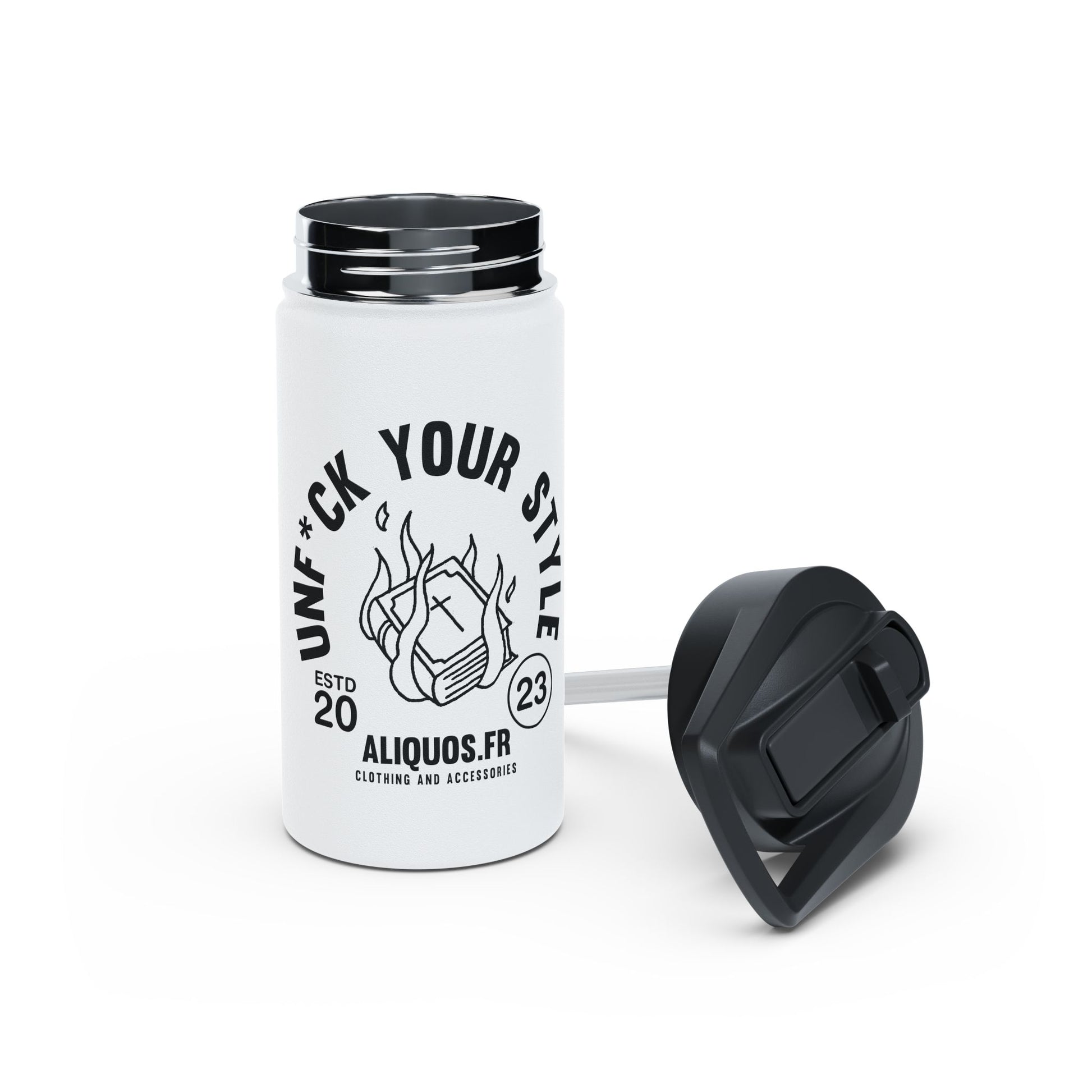 Burning Book Stainless Steel Water Bottle, Standard Lid - ALIQUOS