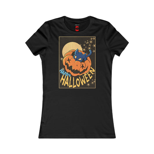 Tailliertes T-Shirt für Damen – Design „Kitty Pumpkin“ 