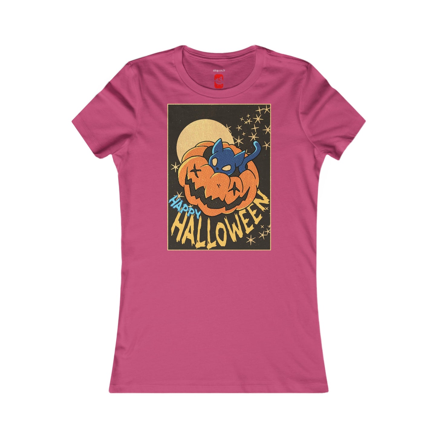 Tailliertes T-Shirt für Damen – Design „Kitty Pumpkin“ 