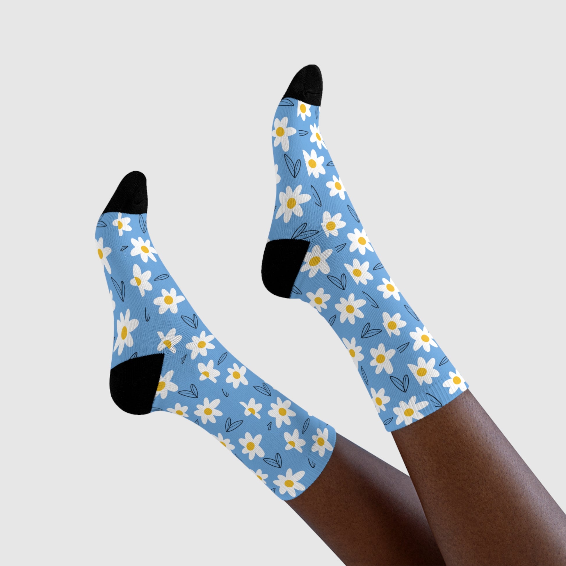 Daisies Crew Socks-Blue - ALIQUOS