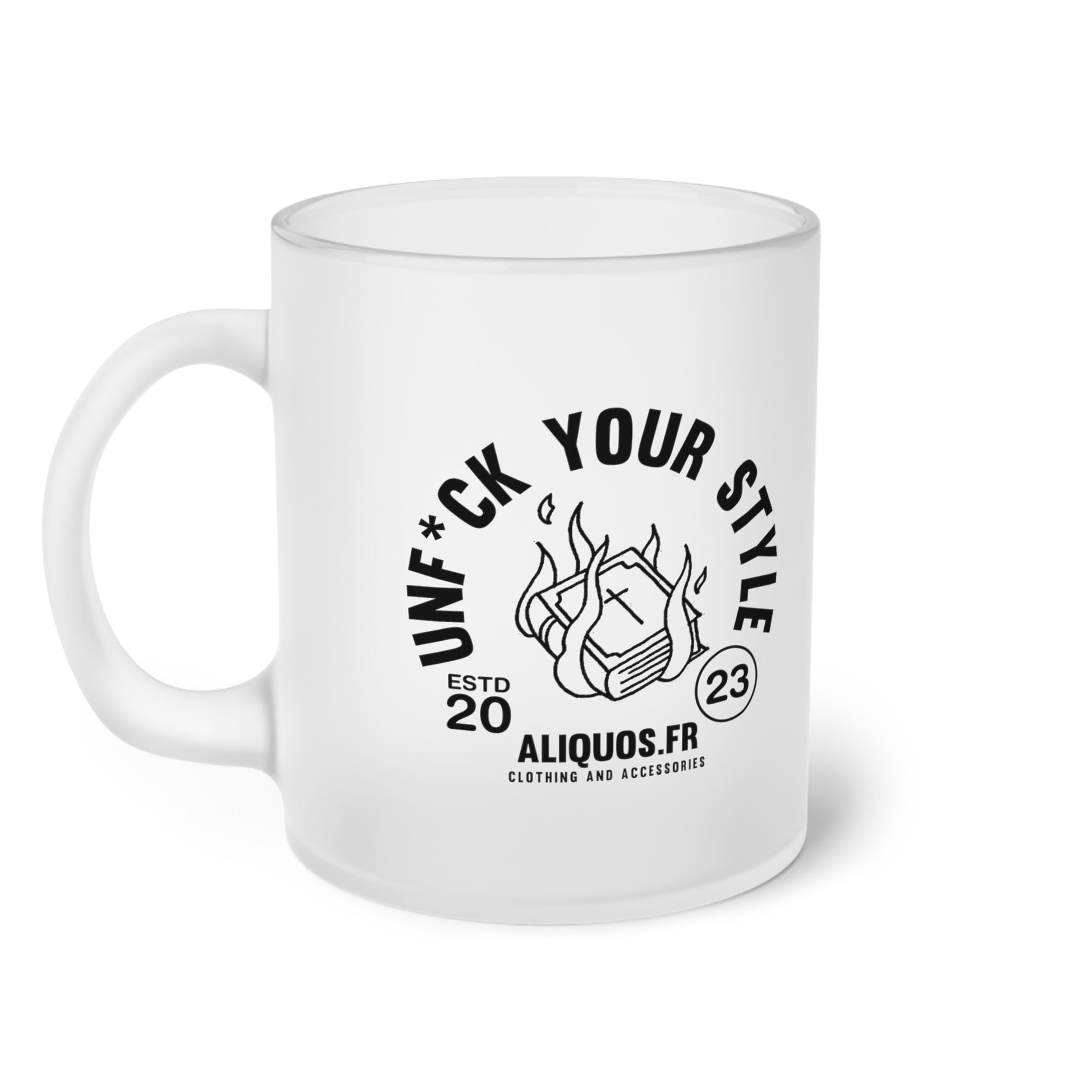 Burning Book Frosted Glass Mug - ALIQUOS