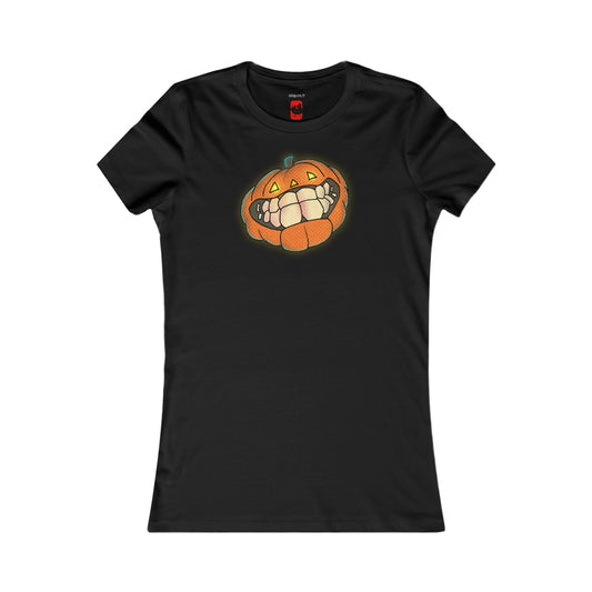 Tailliertes T-Shirt für Damen – Design „Grinsender Kürbis“ 